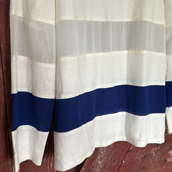 Anthropologie (harlyn) navy/off white sheer crepe and woven block stripe tunic - Picture 2 of 6